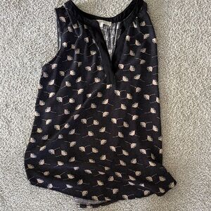 LOFT Black Sleeveless Blouse with Leaf Pattern